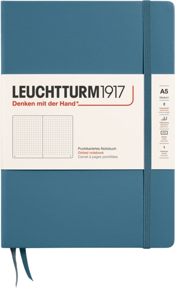 Notes w kropki w twardej oprawie Leuchtturm 1917 A5 251 stron szaroniebieski 80 g/m²