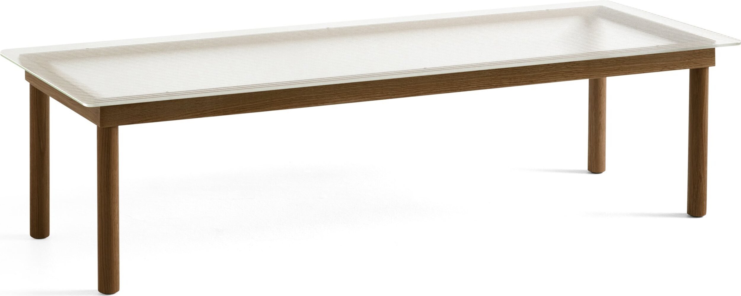 Stolik kawowy Kofi 50 x 140 cm blat szkło ryflowane z nogami orzech