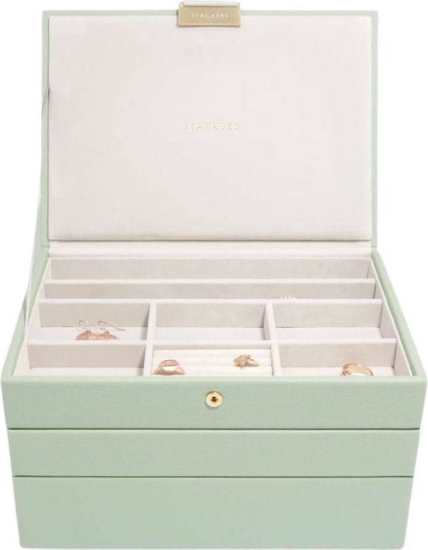 Szkatułka na biżuterię Stackers potrójna classic szałwiowa zieleń