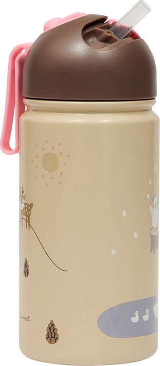 Butelka termiczna ze słomką Friends in the Forest 360 ml beżowo-brązowa
