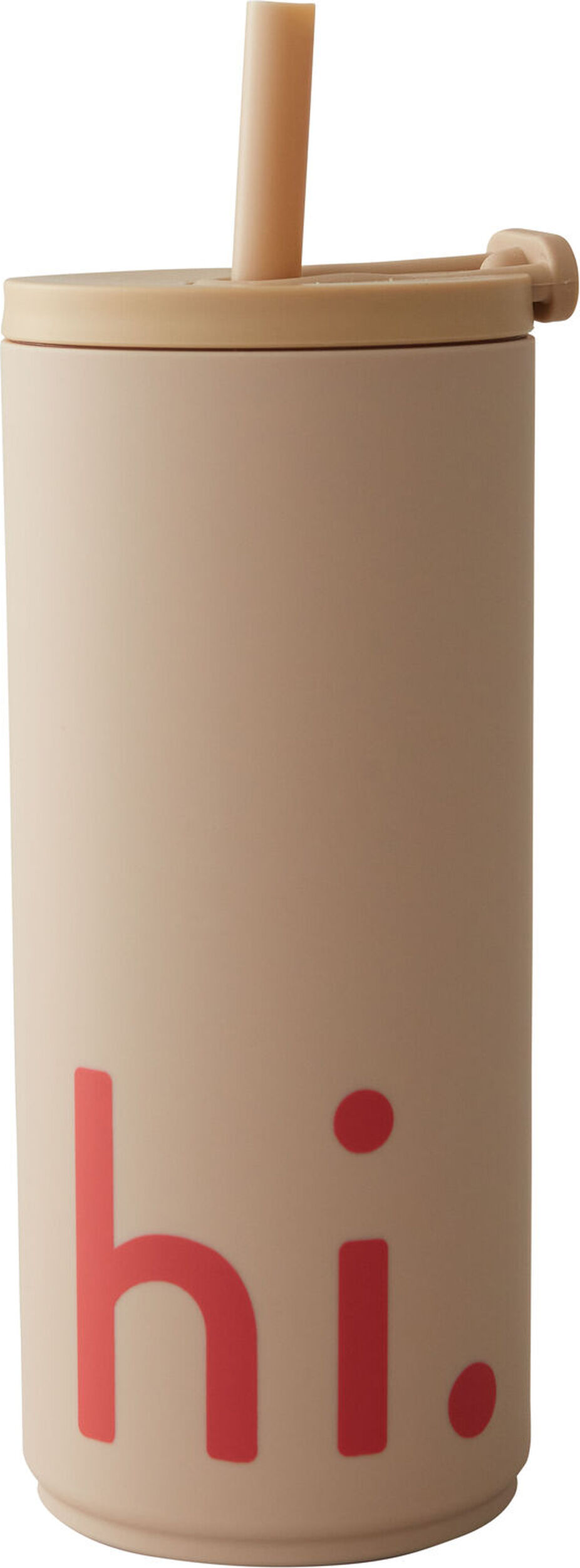 Kubek podróżny Design Letters Hi 500 ml beżowy ze słomką miękka powłoka