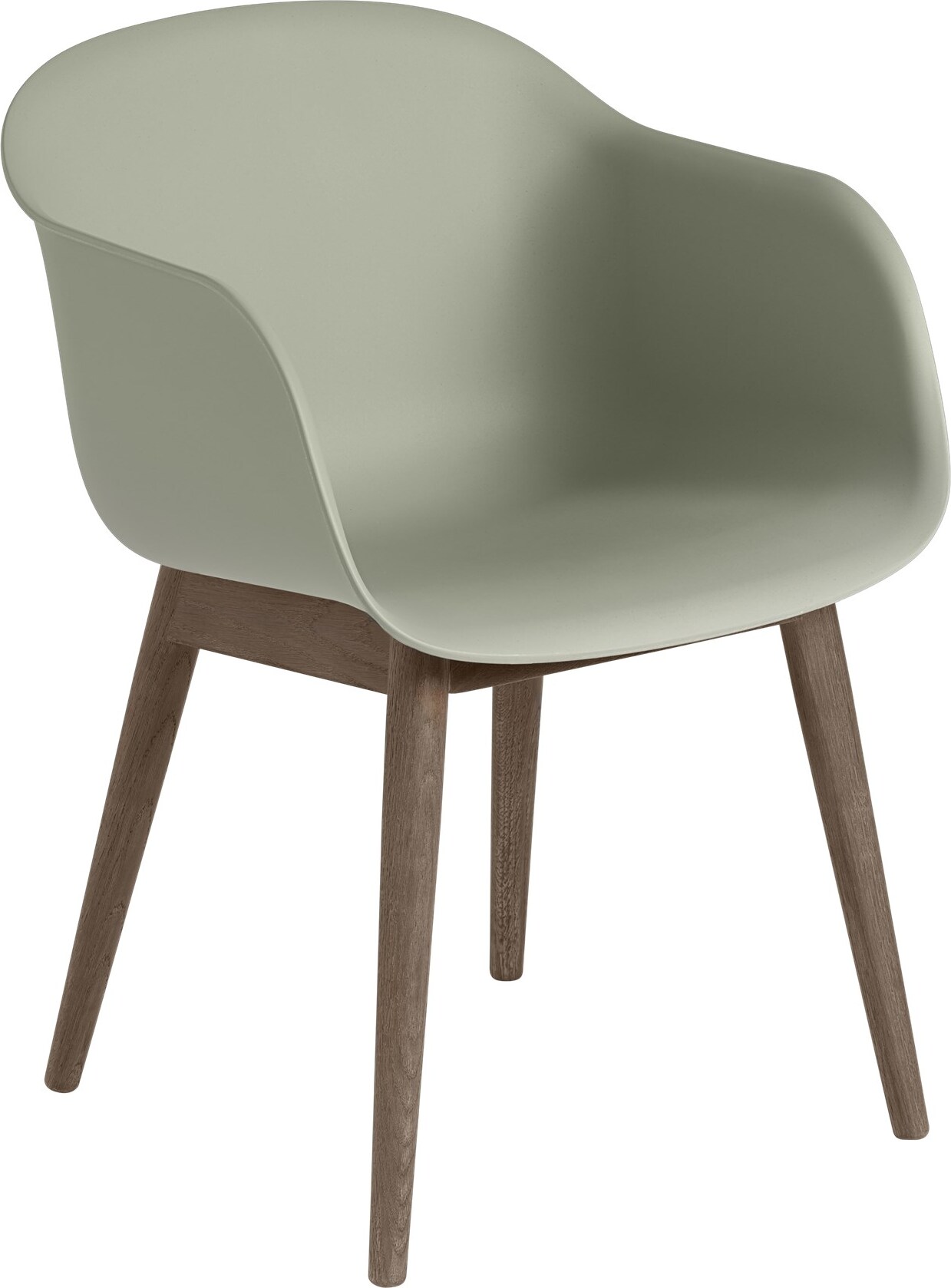 Fotel Fiber szarozielony na ciemnych drewnianych nogach