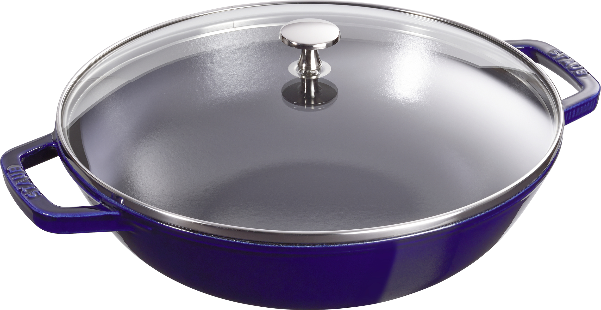 Wok Staub 30 cm niebieski z pokrywą