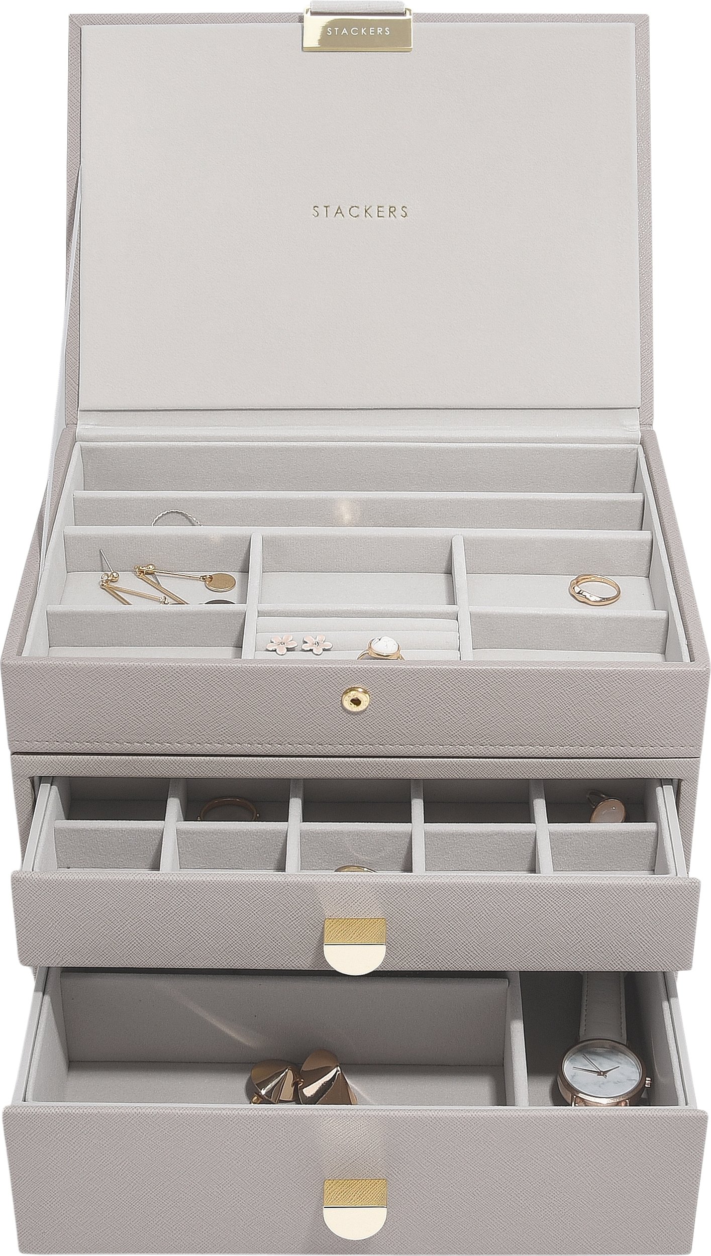 Szkatułka na biżuterię Stackers Classic potrójna taupe z 2 szufladami