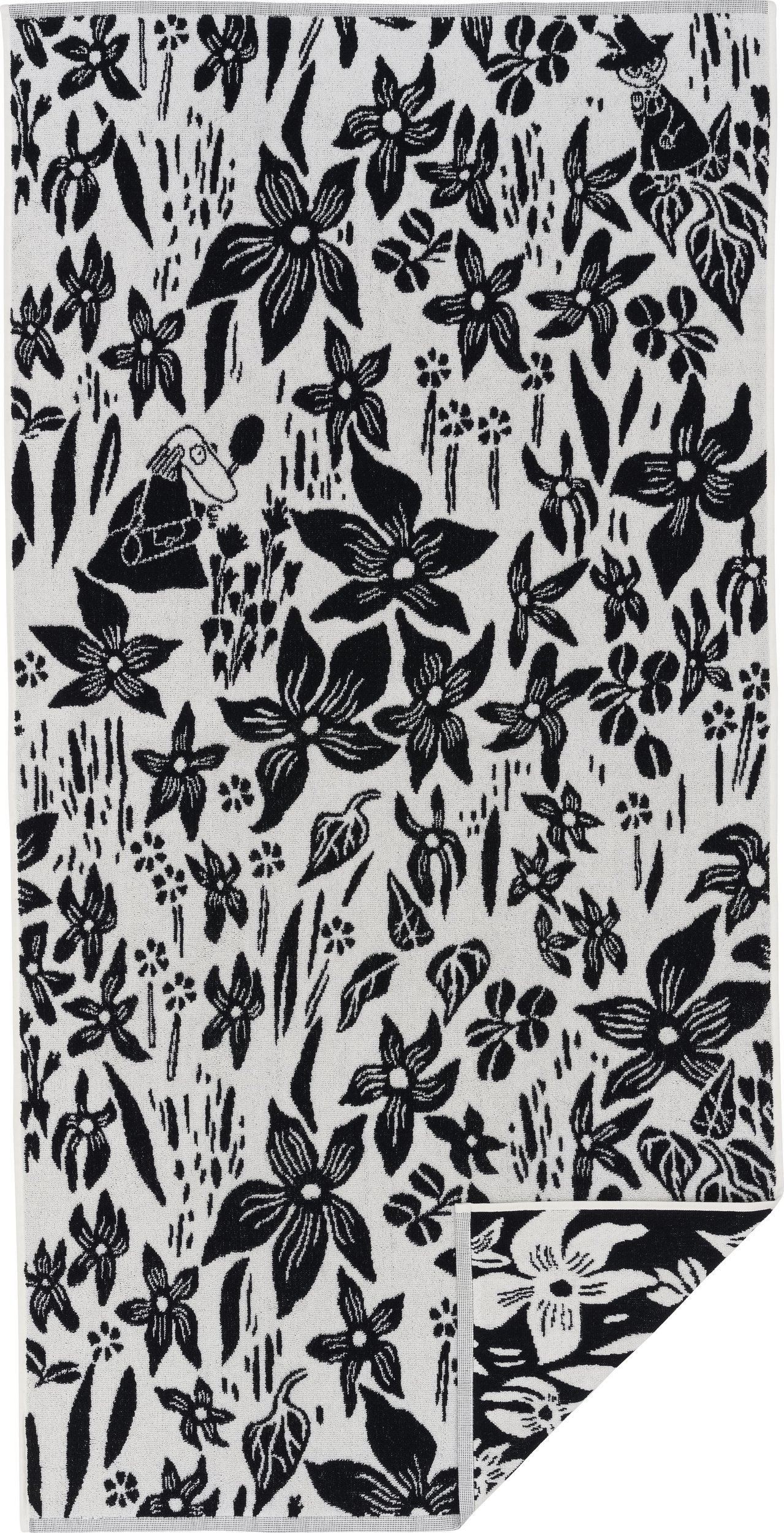 Ręcznik Arabia Finland Lilja Muminki 70 x 140 cm czarno-biały