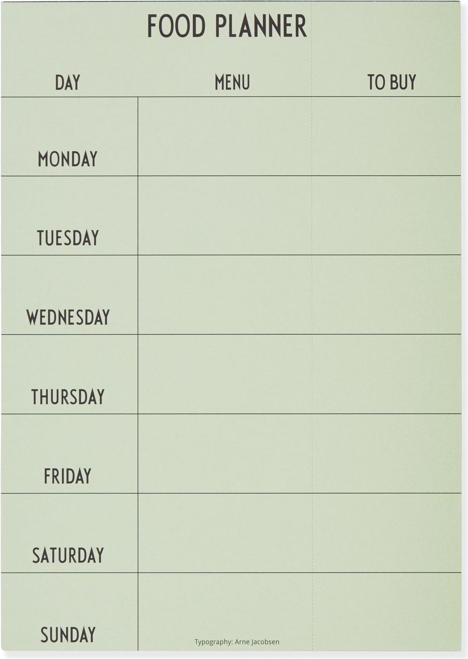 Planer tygodniowy posiłków Design Letters zielony
