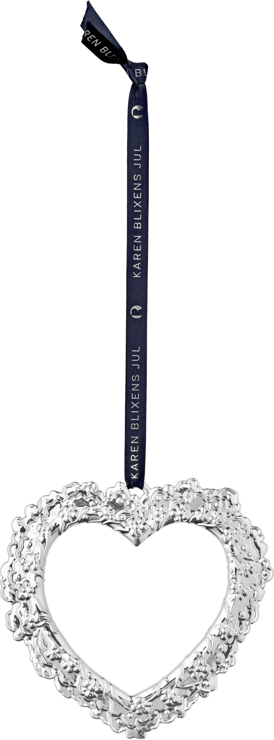 Dekoracja choinkowa Karen Blixen serce z kwiatami 11,5 cm srebrna