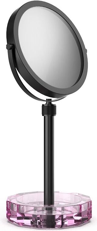 Lusterko kosmetyczne Kristall czarny mat z różową podstawką