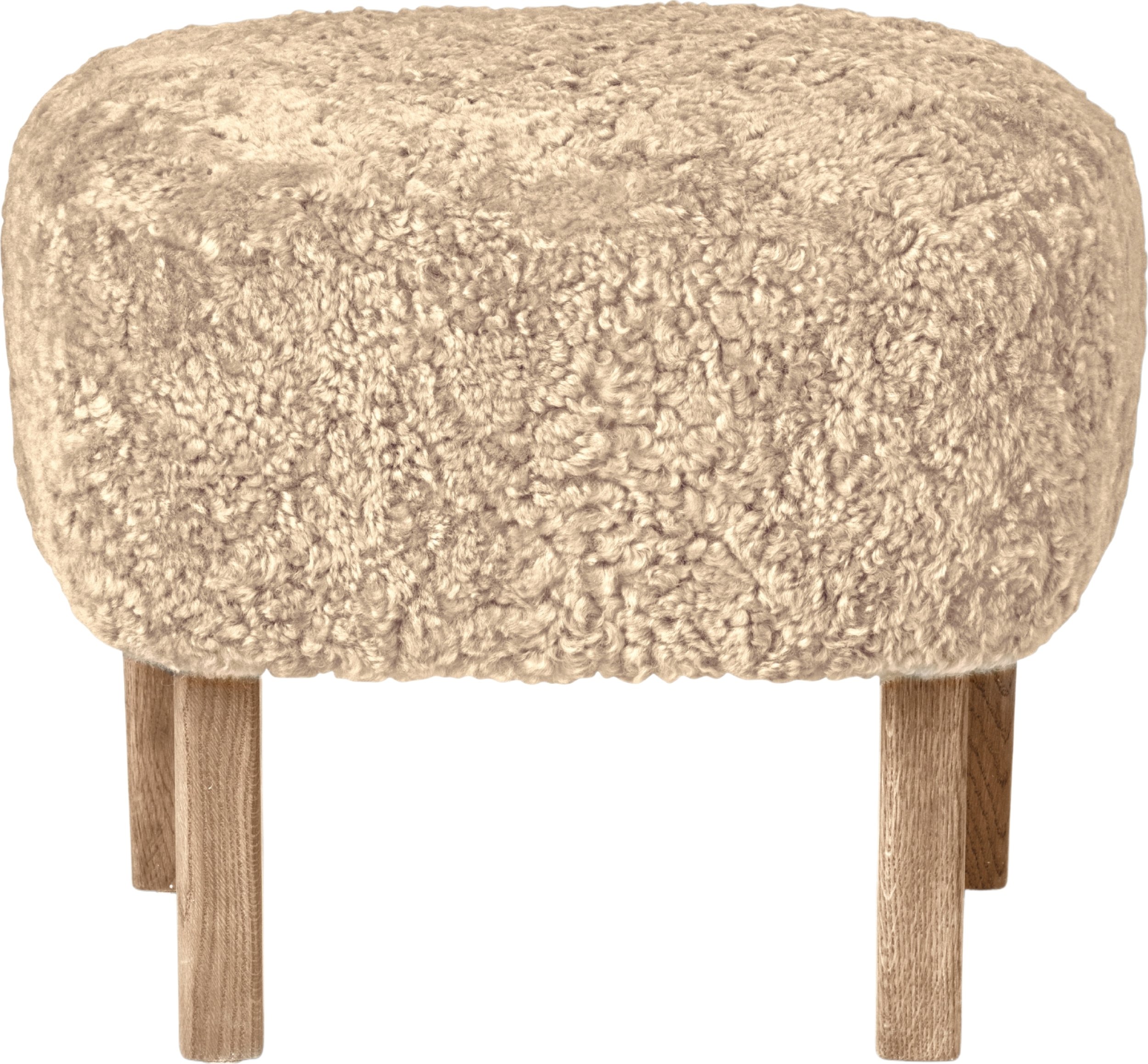 Podnóżek Ingeborg Sheepskin beżowy na dębowych nogach