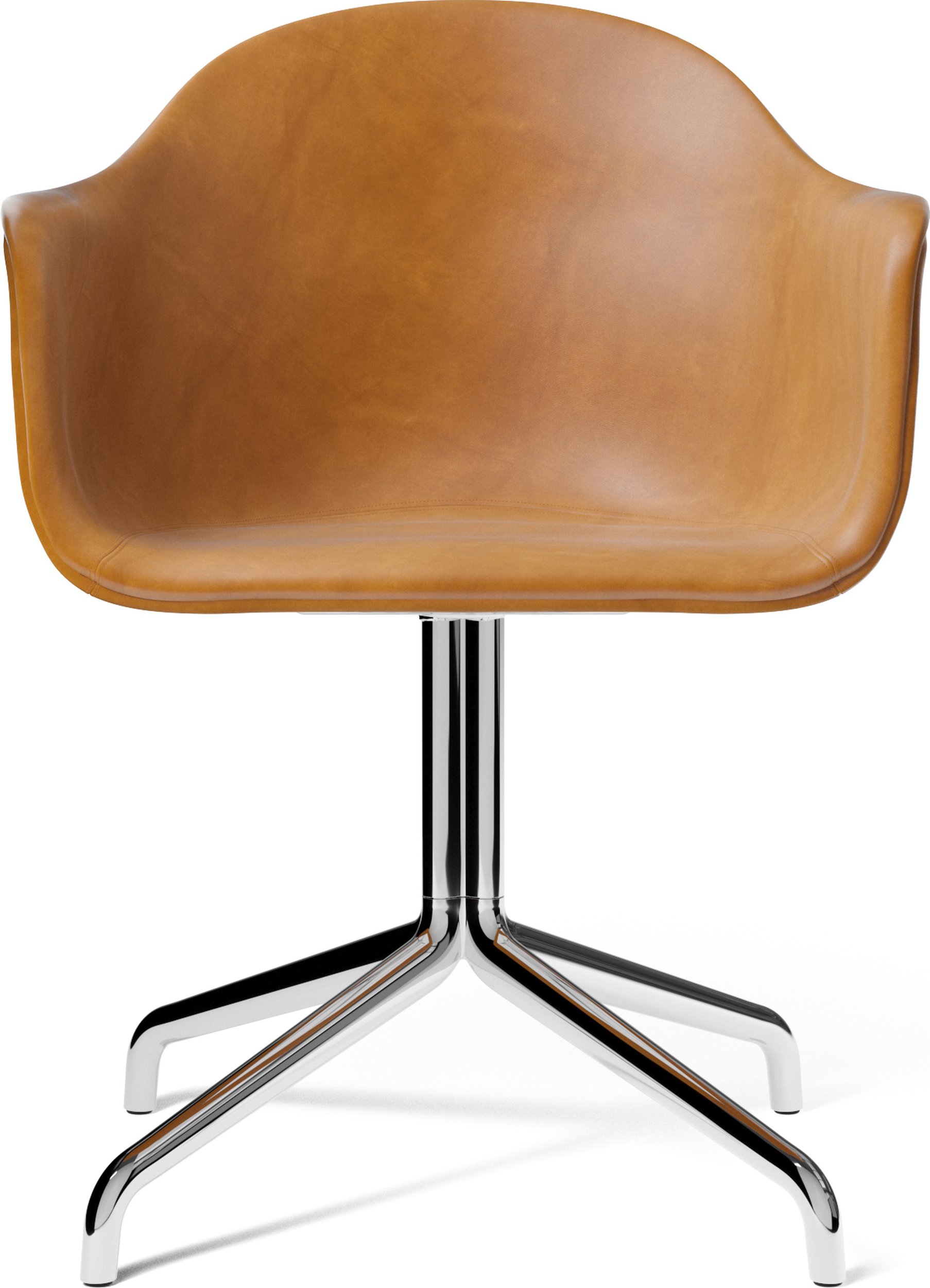 Krzesło obrotowe Harbour koniakowy brąz skórzane na aluminiowych nogach z funkcją powrotu