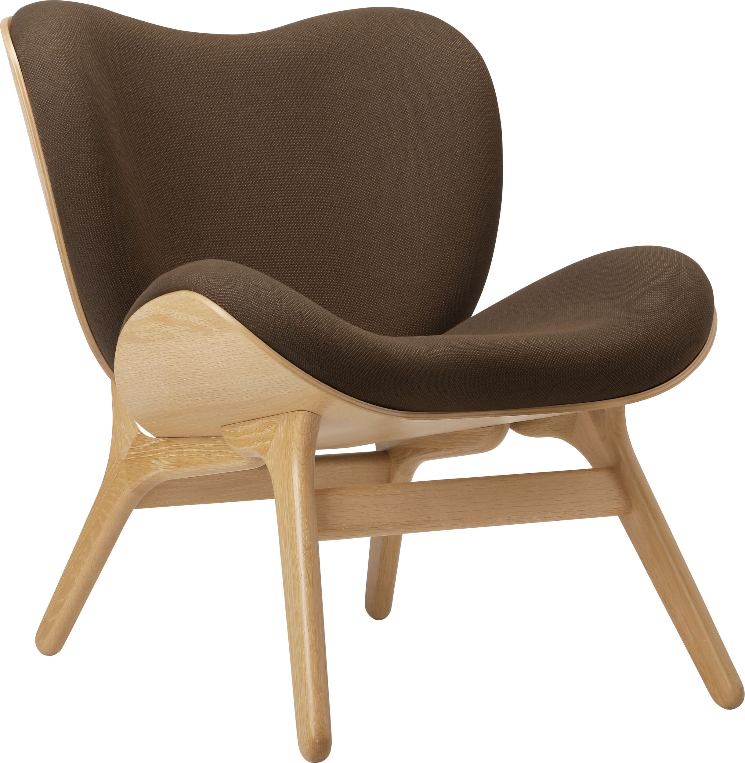 Fotel Conversation Piece ciemnobrązowy na dębowych nogach