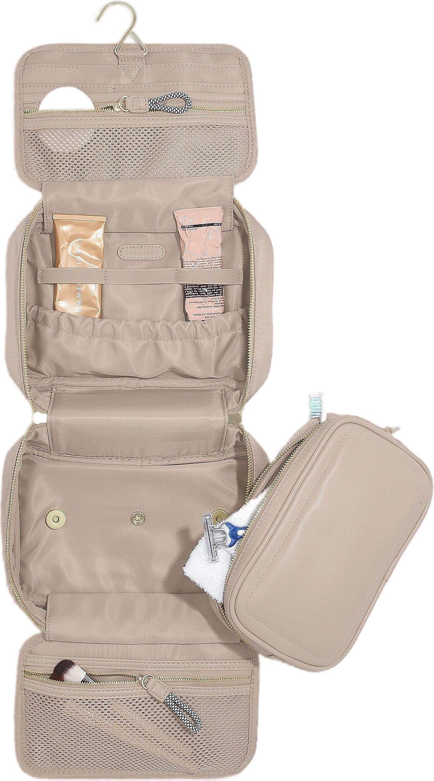 Kosmetyczka podróżna do zawieszenia Stackers beżowoszara nylonowa
