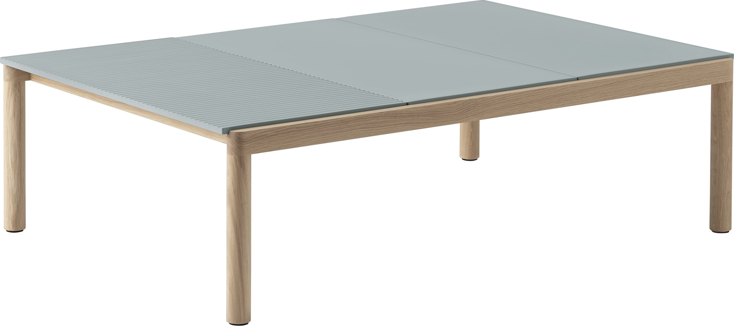 Stolik kawowy Couple karbowany 120 x 84 x 35 cm zgaszony błękit na jasnych dębowych nogach