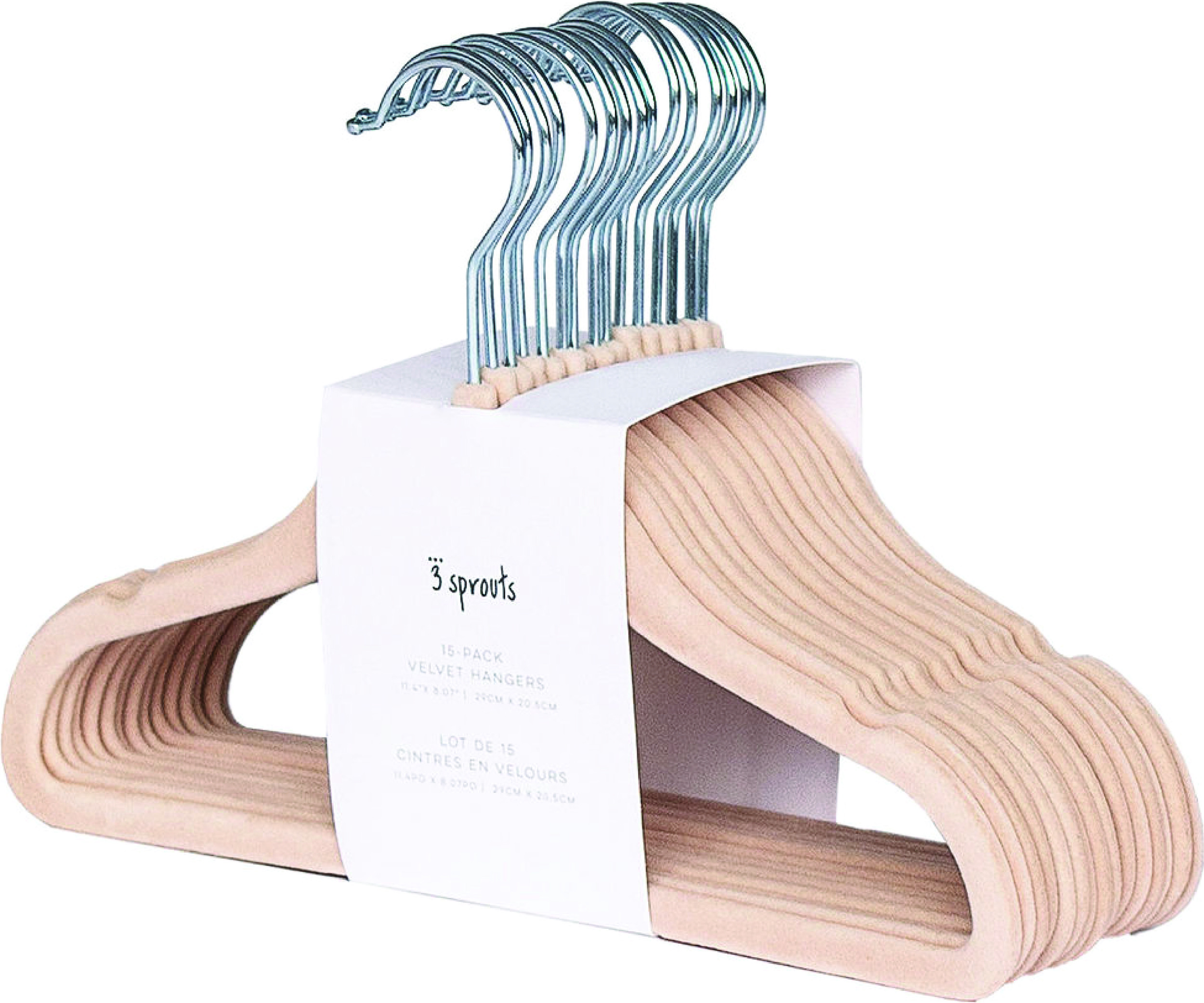 Wieszaki na ubrania dziecięce 3 Sprouts jasnobeżowe welurowe 15 szt.