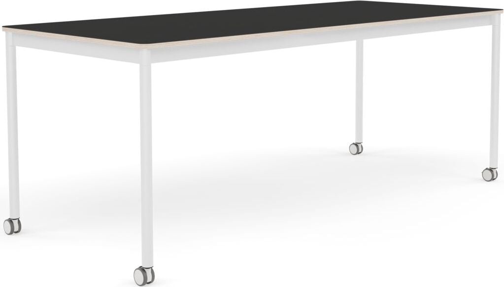 Stół na kółkach Base 80 x 190 cm czarny nanolaminat nogi białe