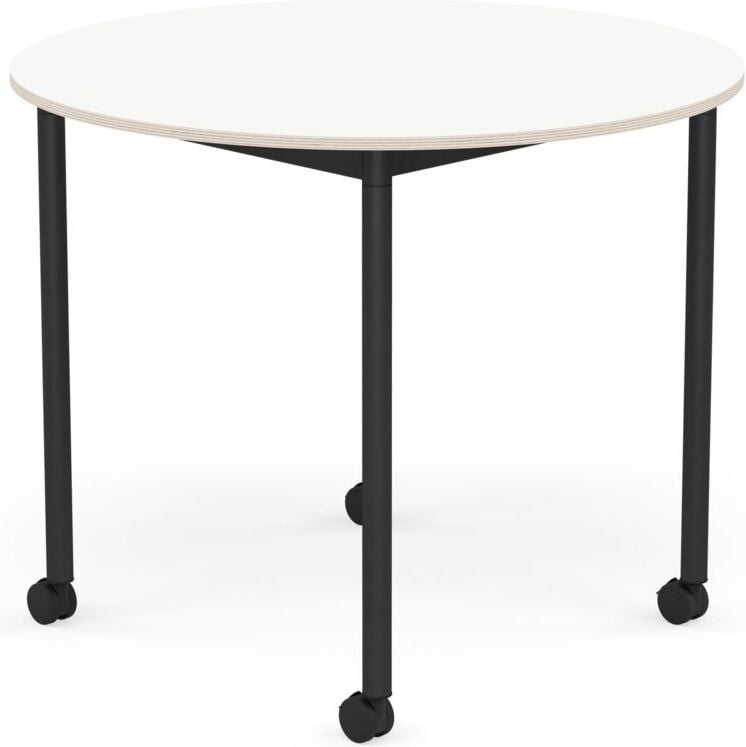Stół na kółkach Base okrągły 90 cm biały laminowany nogi czarne