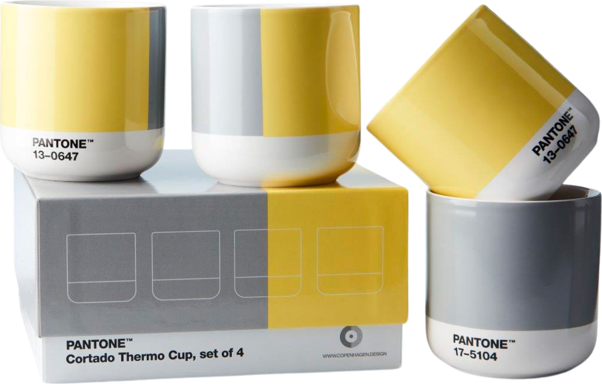 Kubki termiczne Pantone 190 ml szaro-żółte 4 szt.