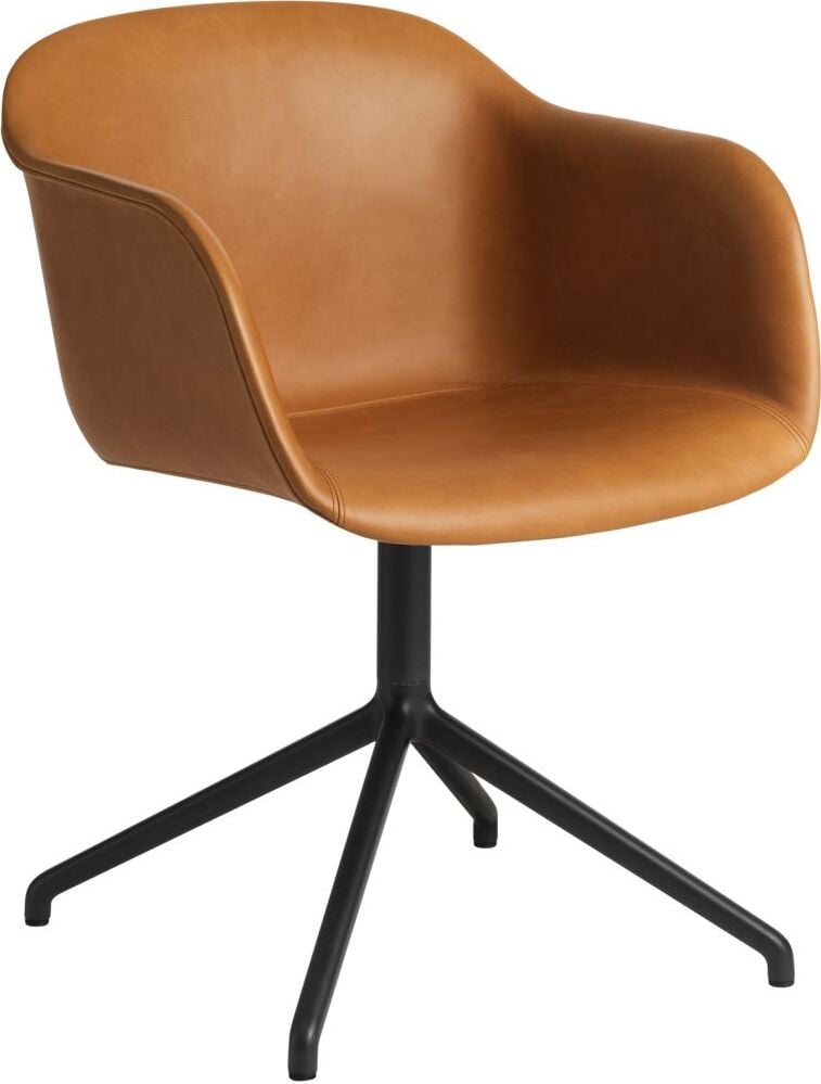 Fotel obrotowy Fiber koniakowy brąz skóra