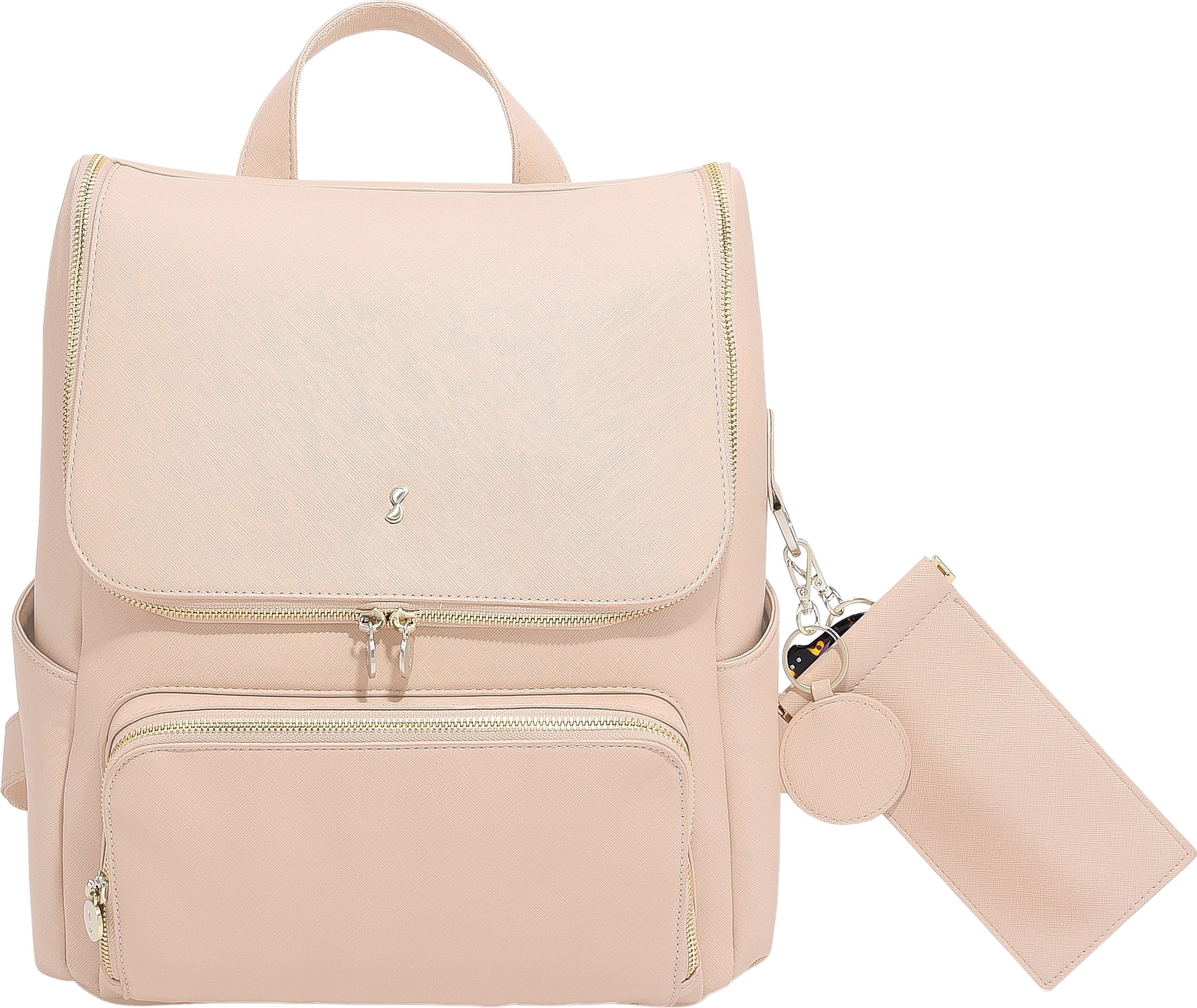 Plecak z lusterkiem, brelokiem, etui na karty i na okulary Stackers Luxury jasnoróżowy 5 el.