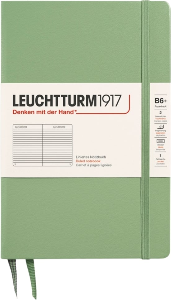 Notes w linię w twardej oprawie Leuchtturm 1917 B6+ 219 stron szałwiowa zieleń 80 g/m²