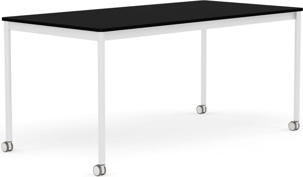 Stół na kółkach Base 80 x 160 cm czarny laminowany ABS nogi białe