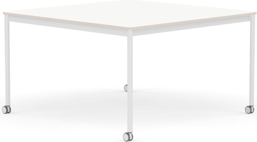 Stół na kółkach Base kwadratowy 128 cm biały laminowany nogi białe