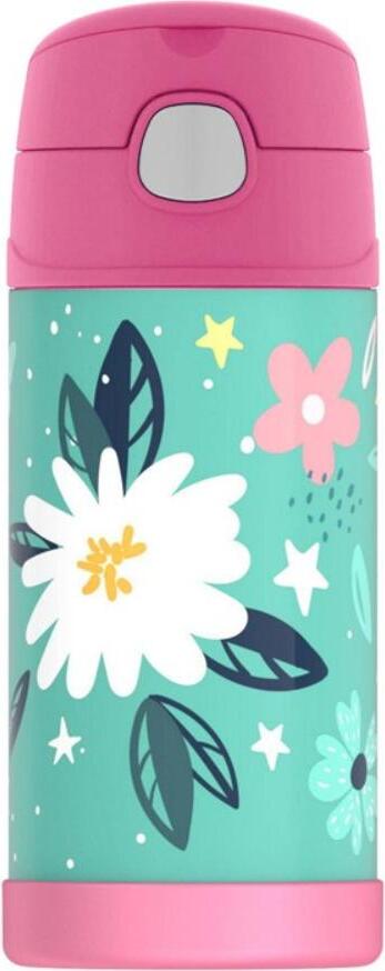 Butelka termiczna ze słomką FUNtainer kwiaty 355 ml różowo-zielona