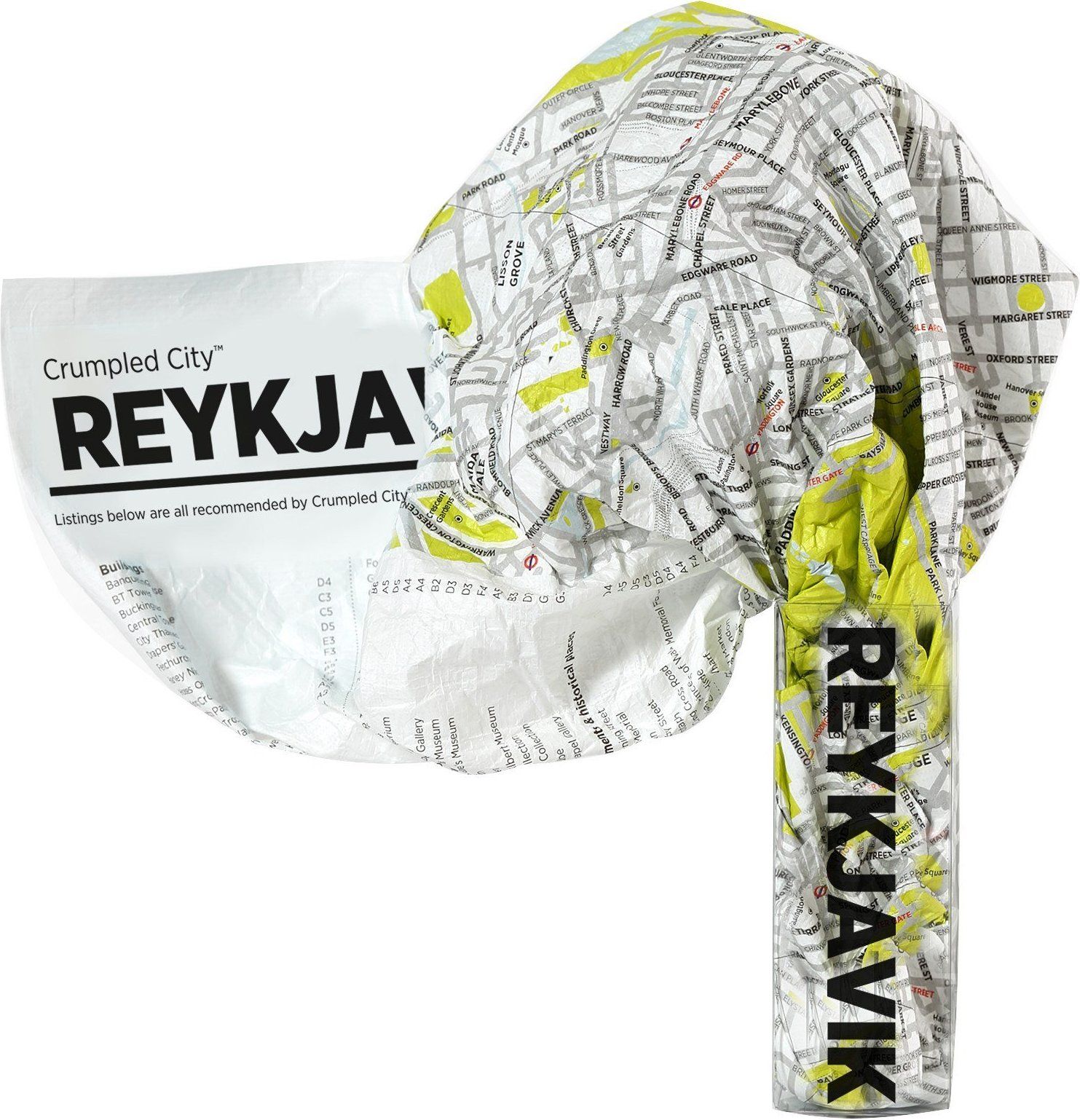 Mapa Crumpled City Reykjavik