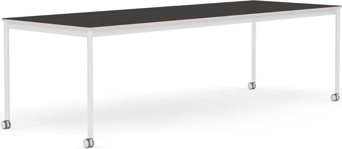 Stół na kółkach Base 90 x 250 cm czarny linoleum nogi białe
