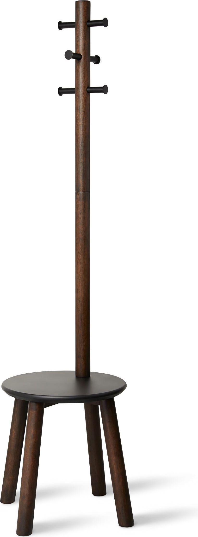 Wieszak stojący Pillar ciemne drewno ze stołkiem