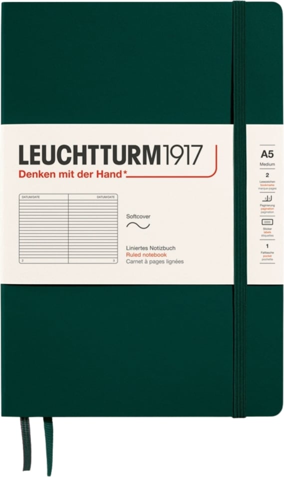 Notes w linię w miękkiej oprawie Leuchtturm 1917 A5 123 strony leśna zieleń 80 g/m²