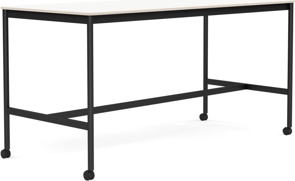 Stół na kółkach Base 85 x 190 x 95 cm biały laminowany nogi czarne