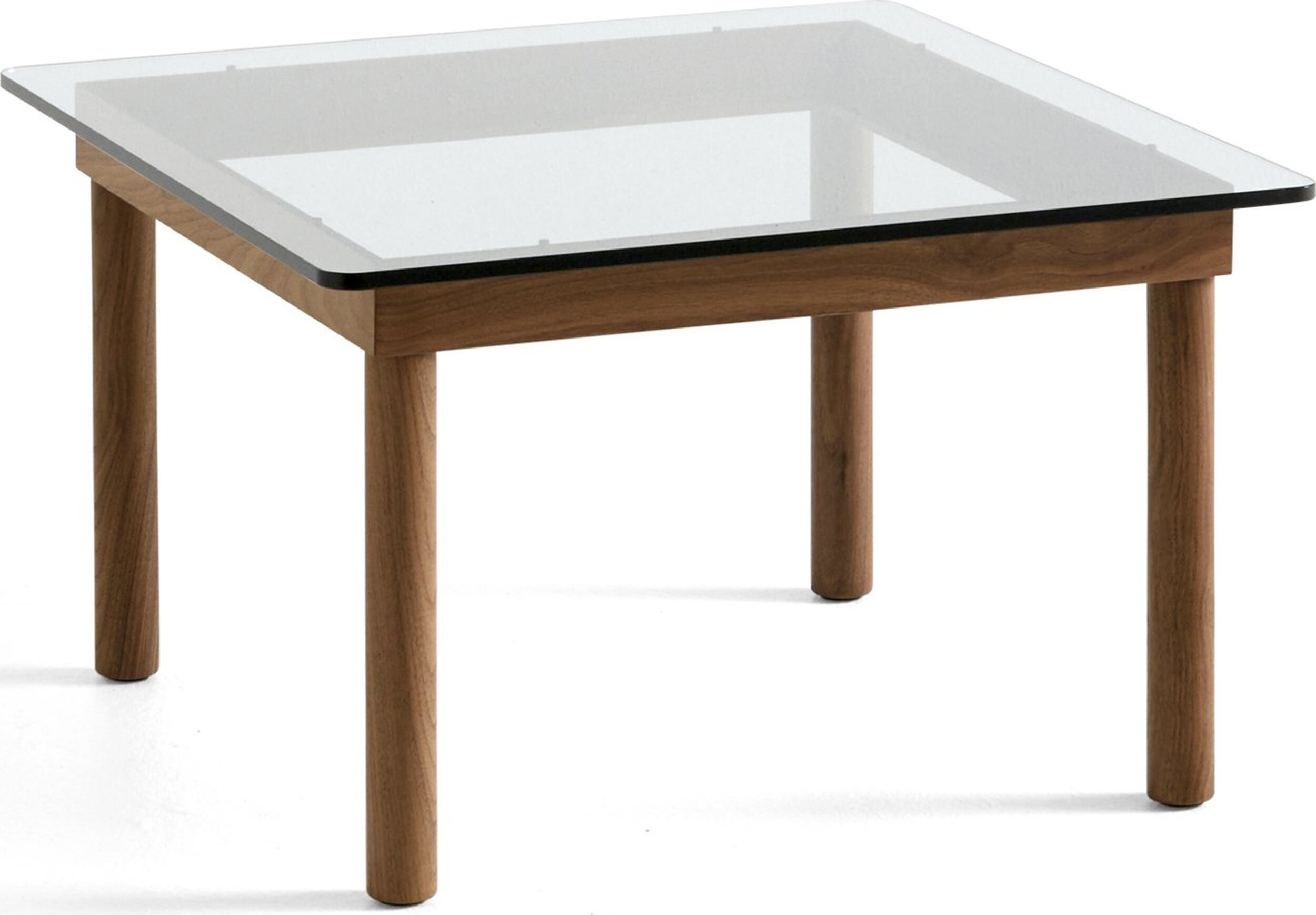 Stolik kawowy Kofi 60 x 60 cm blat szkło gładkie z nogami orzech