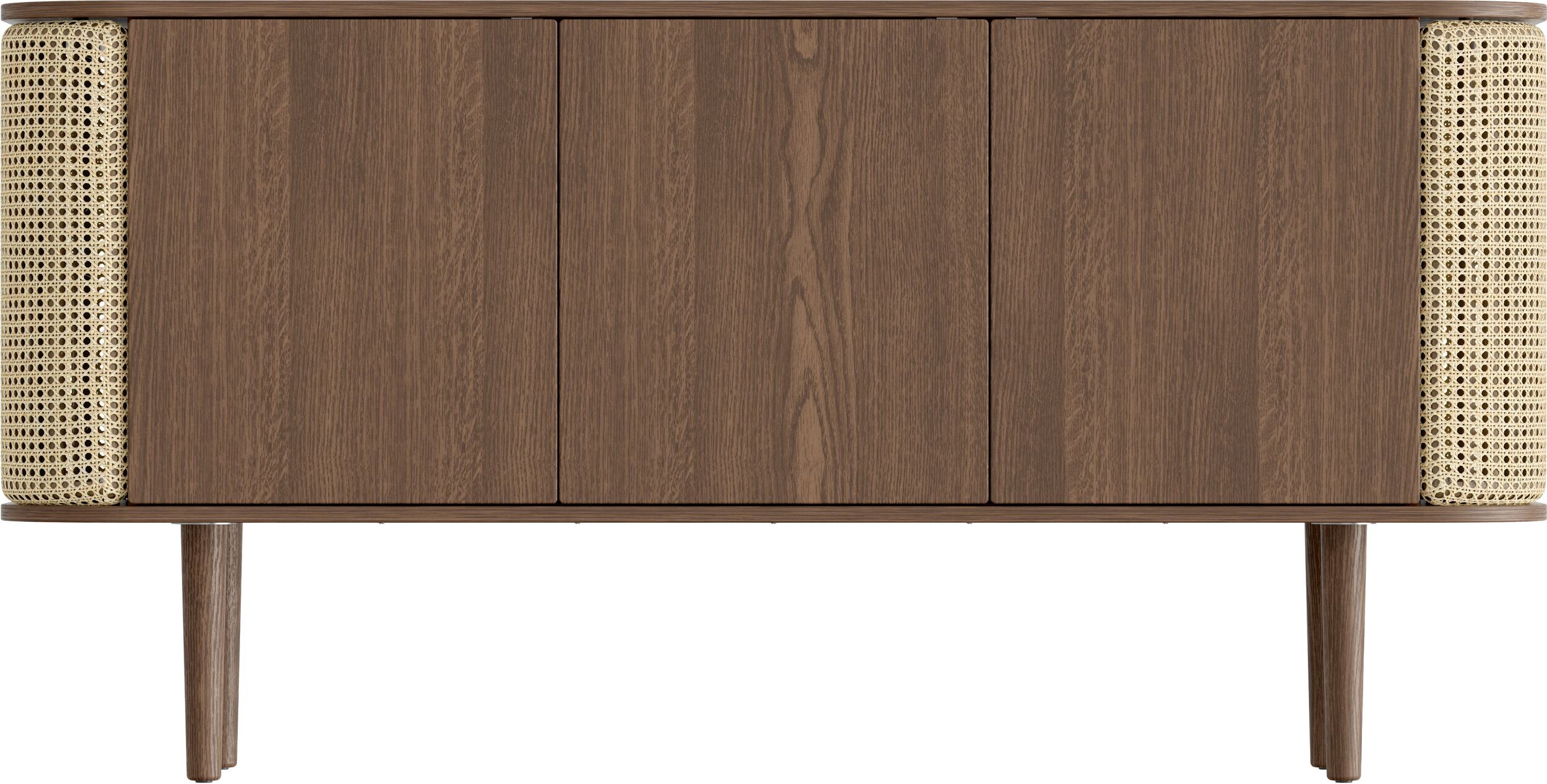 Komoda trzydrzwiowa Treasures ciemny dąb i plecionka wiedeńska