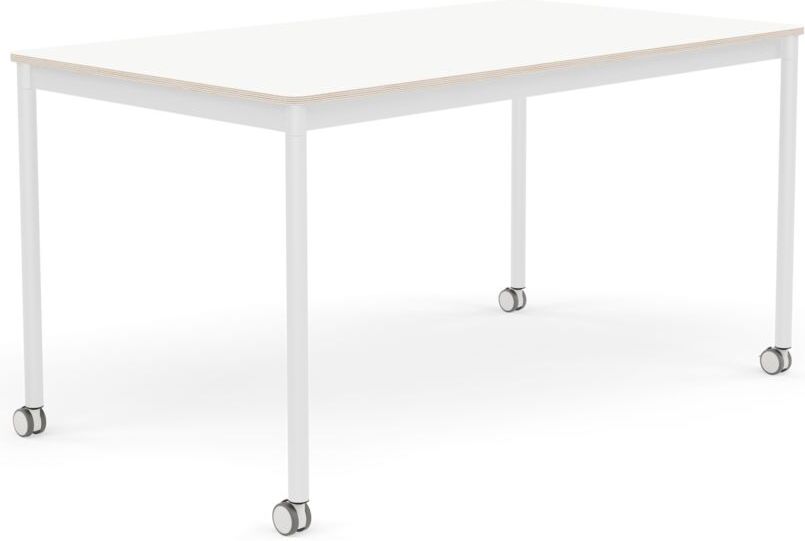 Stół na kółkach Base 80 x 140 cm biały laminowany nogi białe