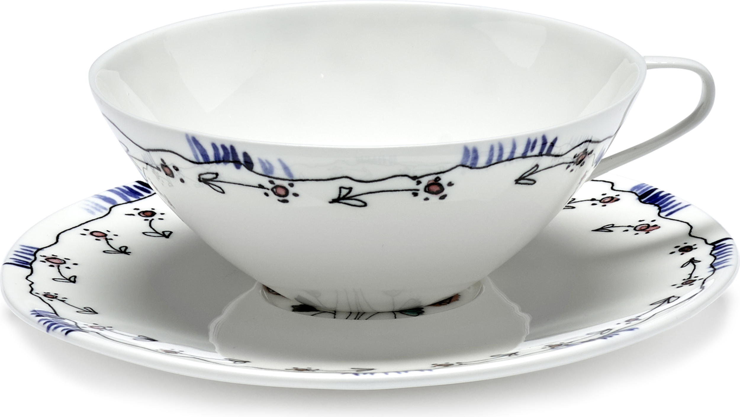 Filiżanka do herbaty ze spodkiem Midnight Flowers Anemone Milk 200 ml 2 el.