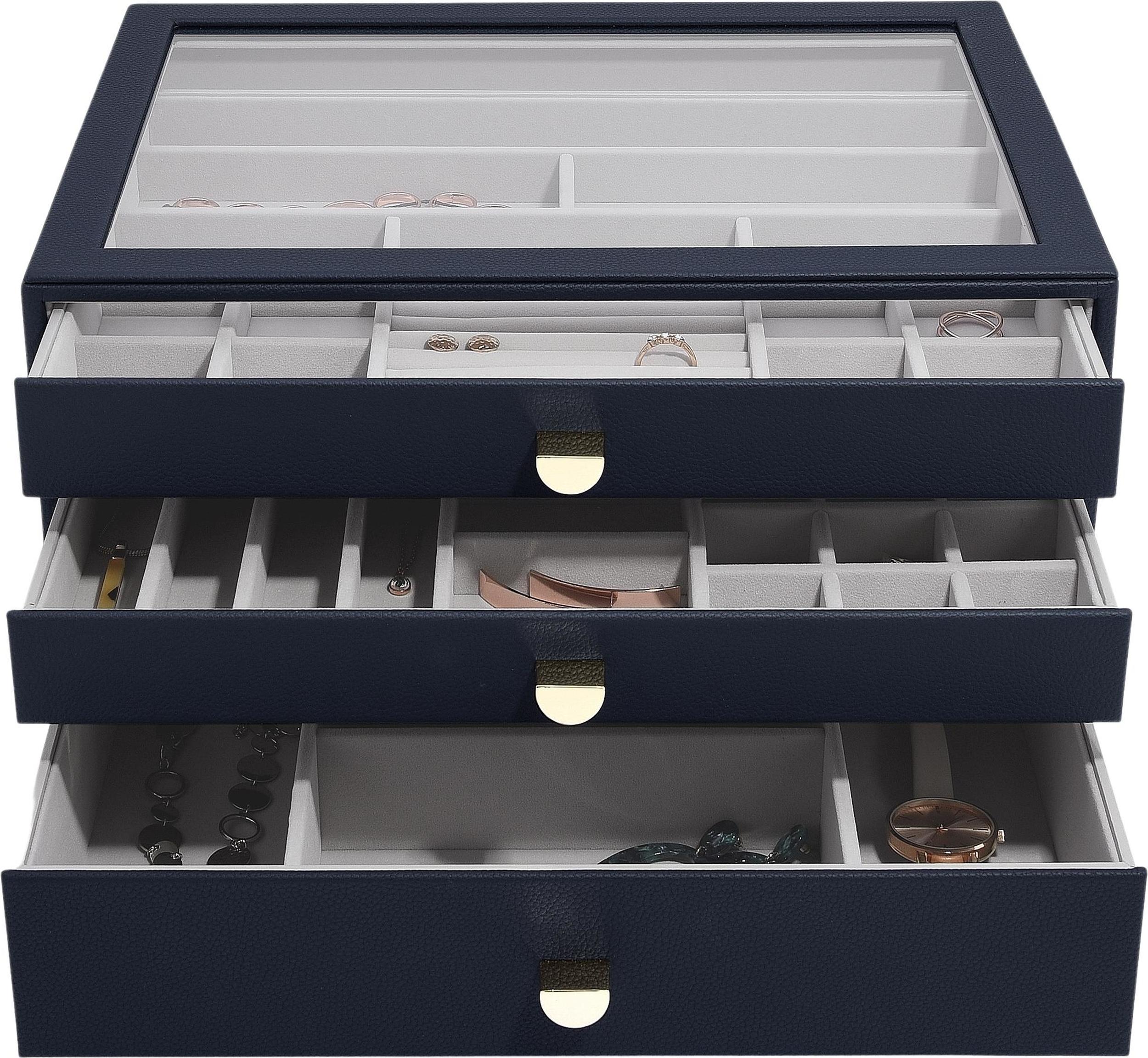 Szkatułka na biżuterię Stackers Pebble supersize granatowa z 3 szufladami