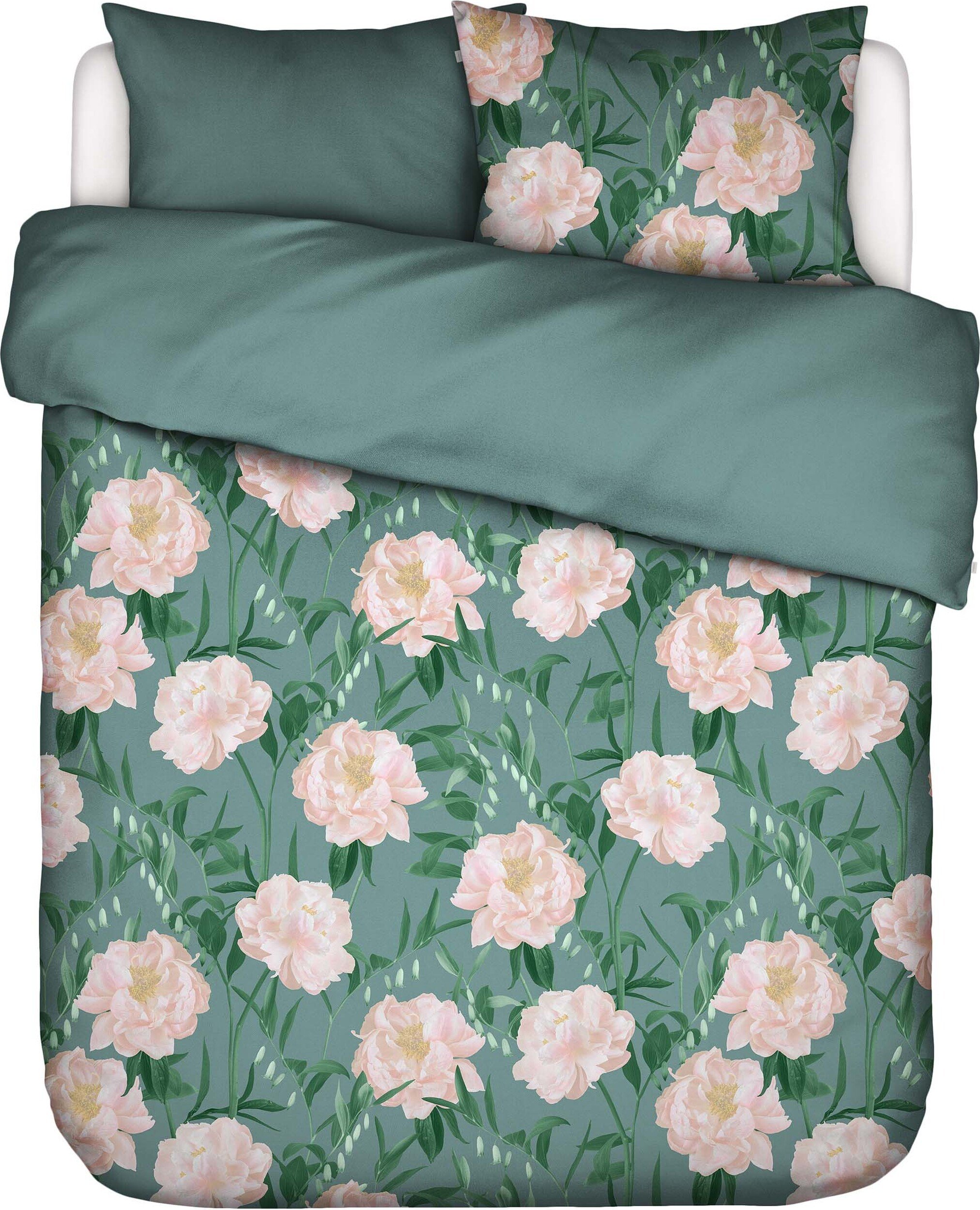Pościel Dorothea 260 x 220 cm zielona z 2 poszewkami na poduszki 60 x 70 cm zapięcie flap