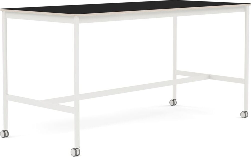 Stół na kółkach Base 85 x 190 x 95 cm czarny laminowany nogi białe