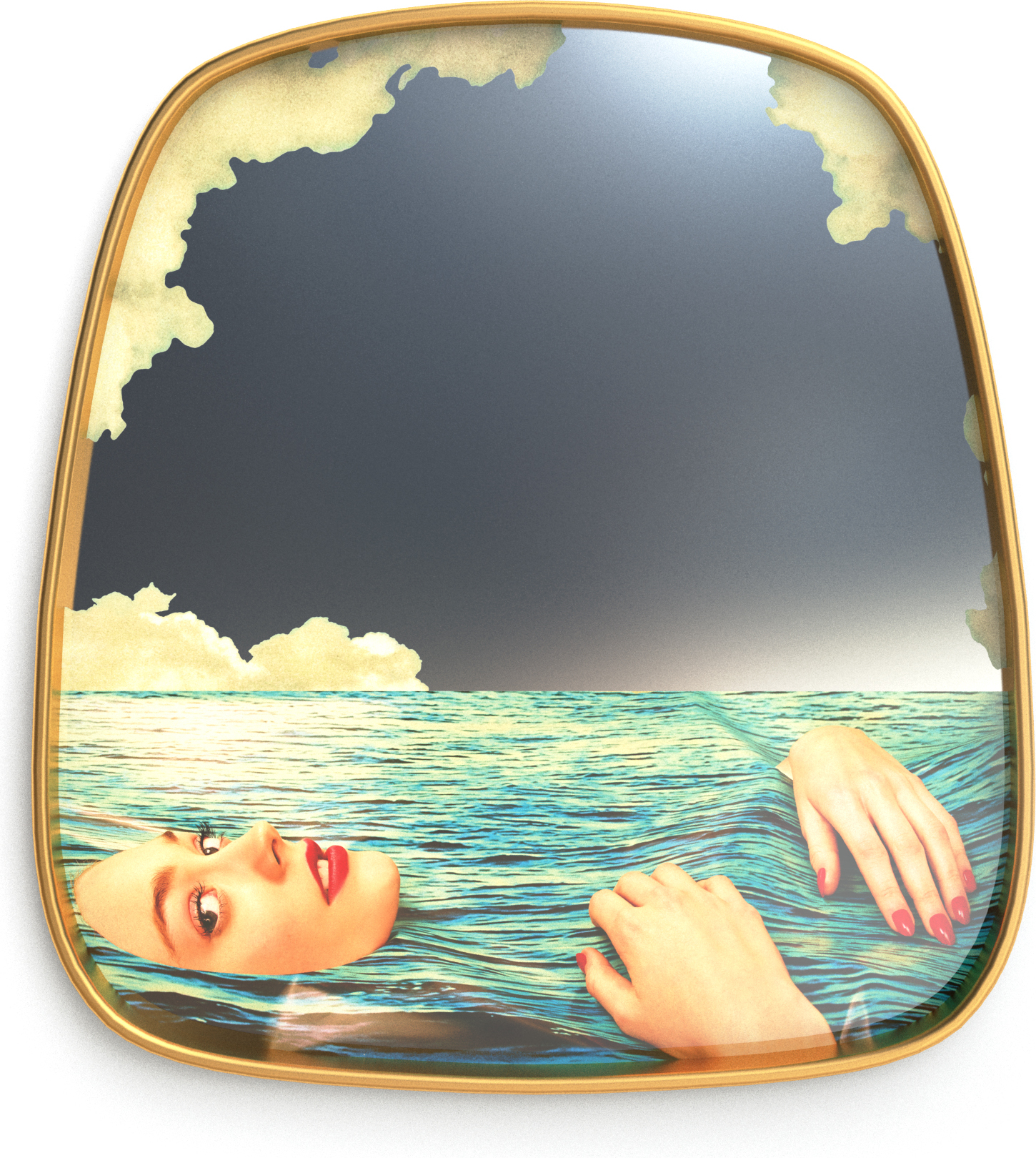 Lustro Seletti Wears Toiletpaper Sea Girl 59 cm z drewnianą ramą