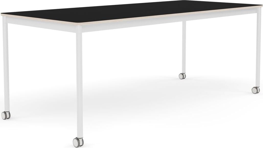 Stół na kółkach Base 85 x 190 cm czarny laminowany nogi białe