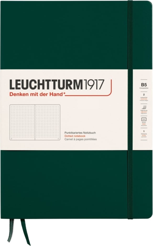 Notes w kropki w twardej oprawie Leuchtturm 1917 B5 219 stron leśna zieleń 80 g/m²