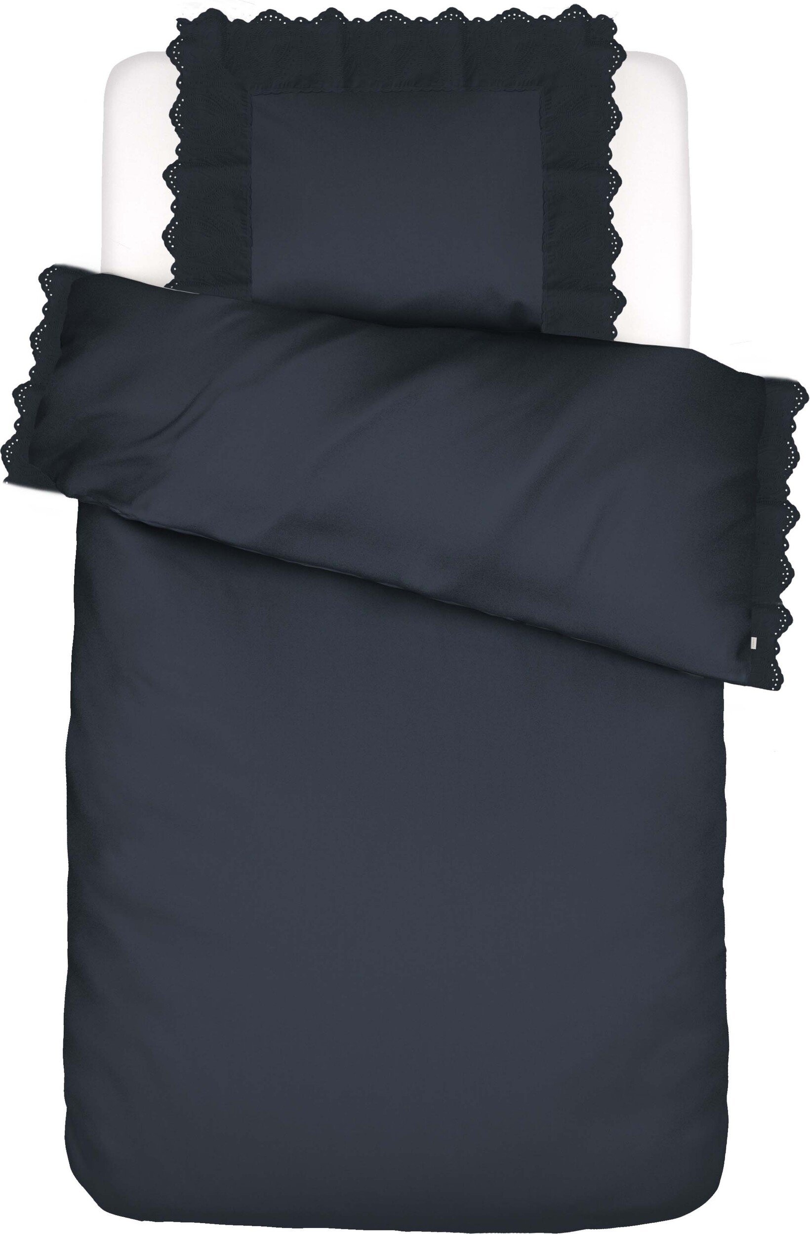 Pościel Maen 140 x 220 cm ciemnogranatowa z poszewką na poduszkę 60 x 70 cm zapięcie flap