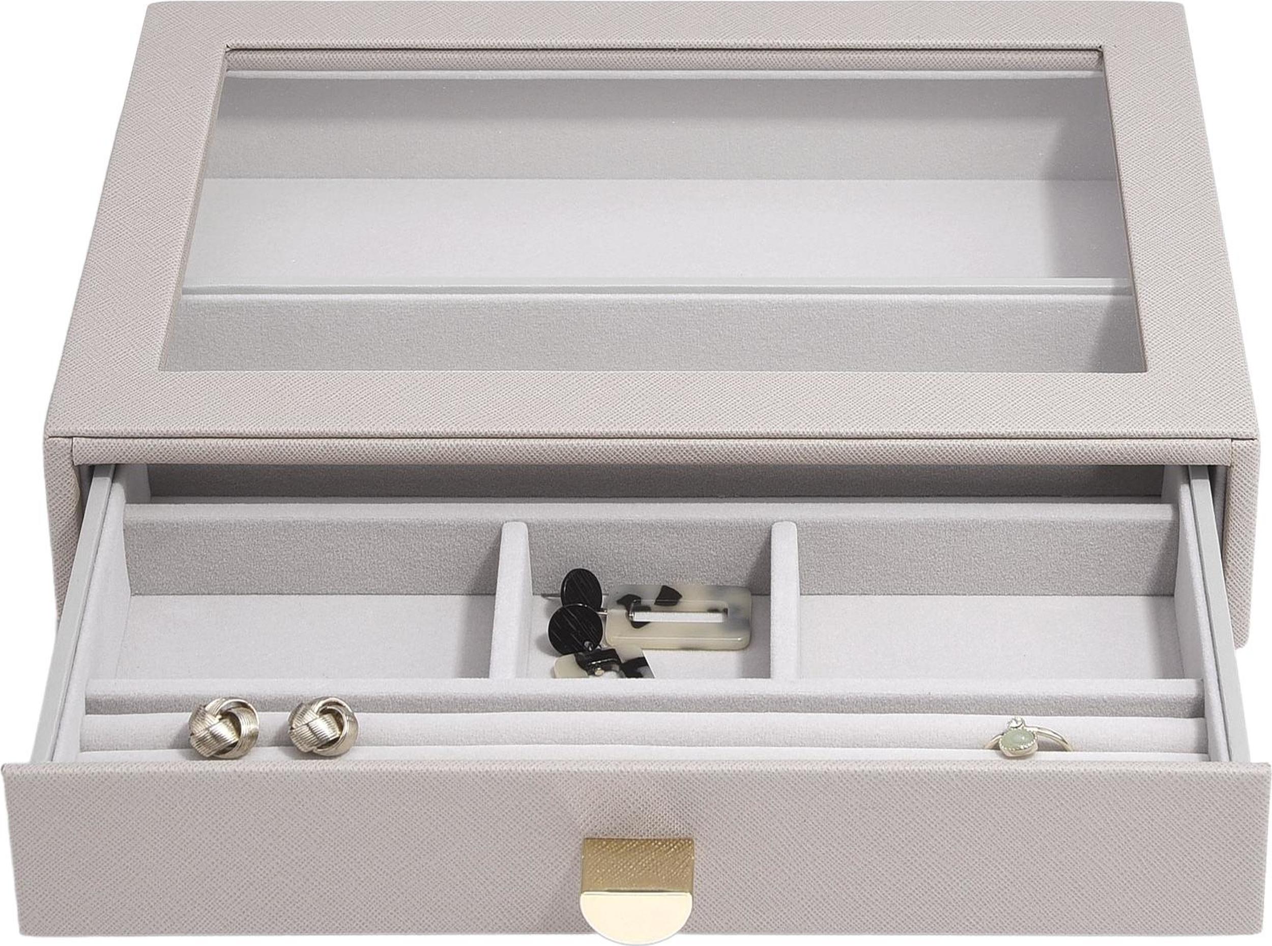 Szkatułka na biżuterię Stackers 6 komorowa classic taupe z szufladą i szklaną pokrywką