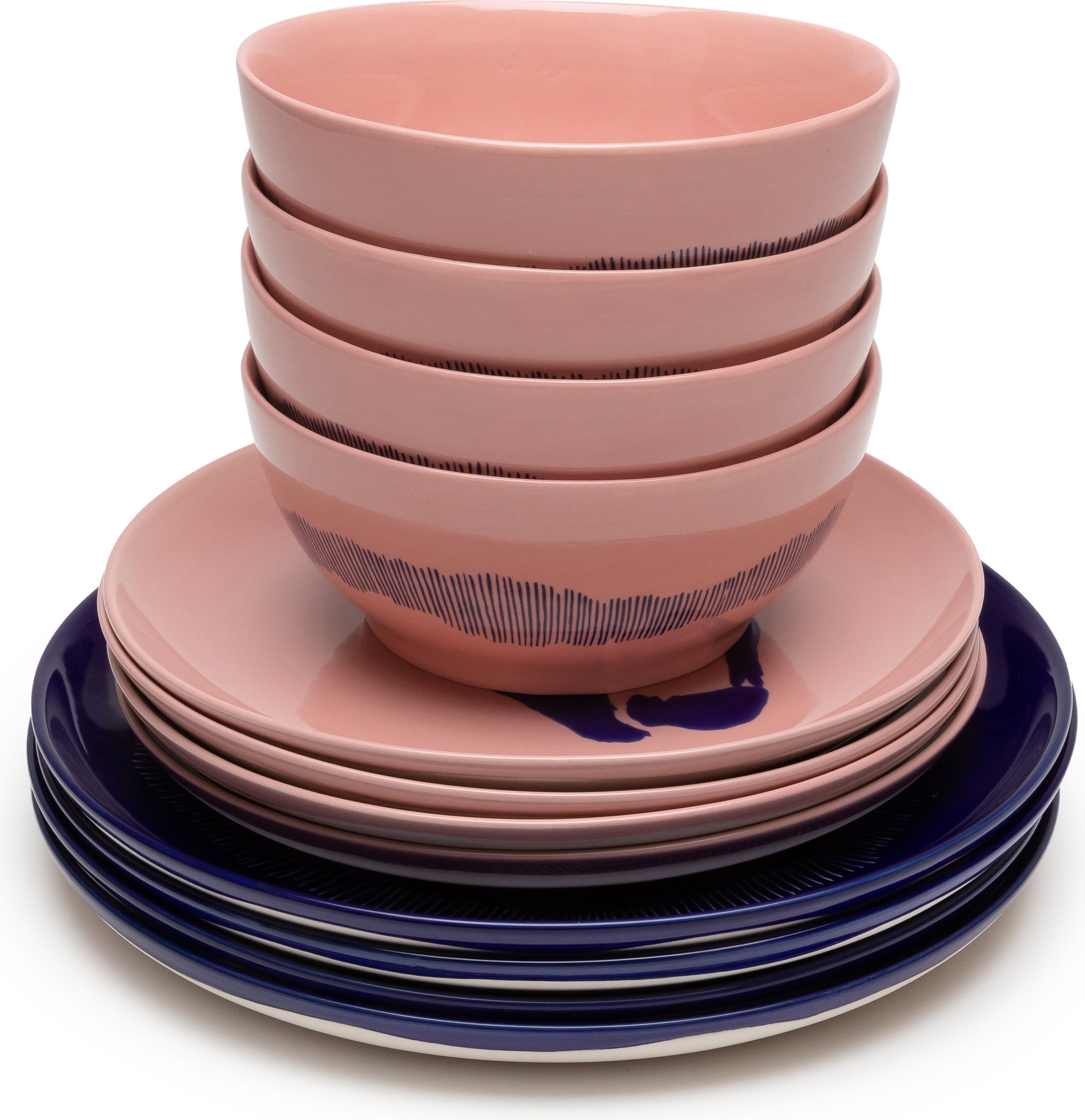 Zestaw obiadowy Feast różowo-niebieski 12 el.