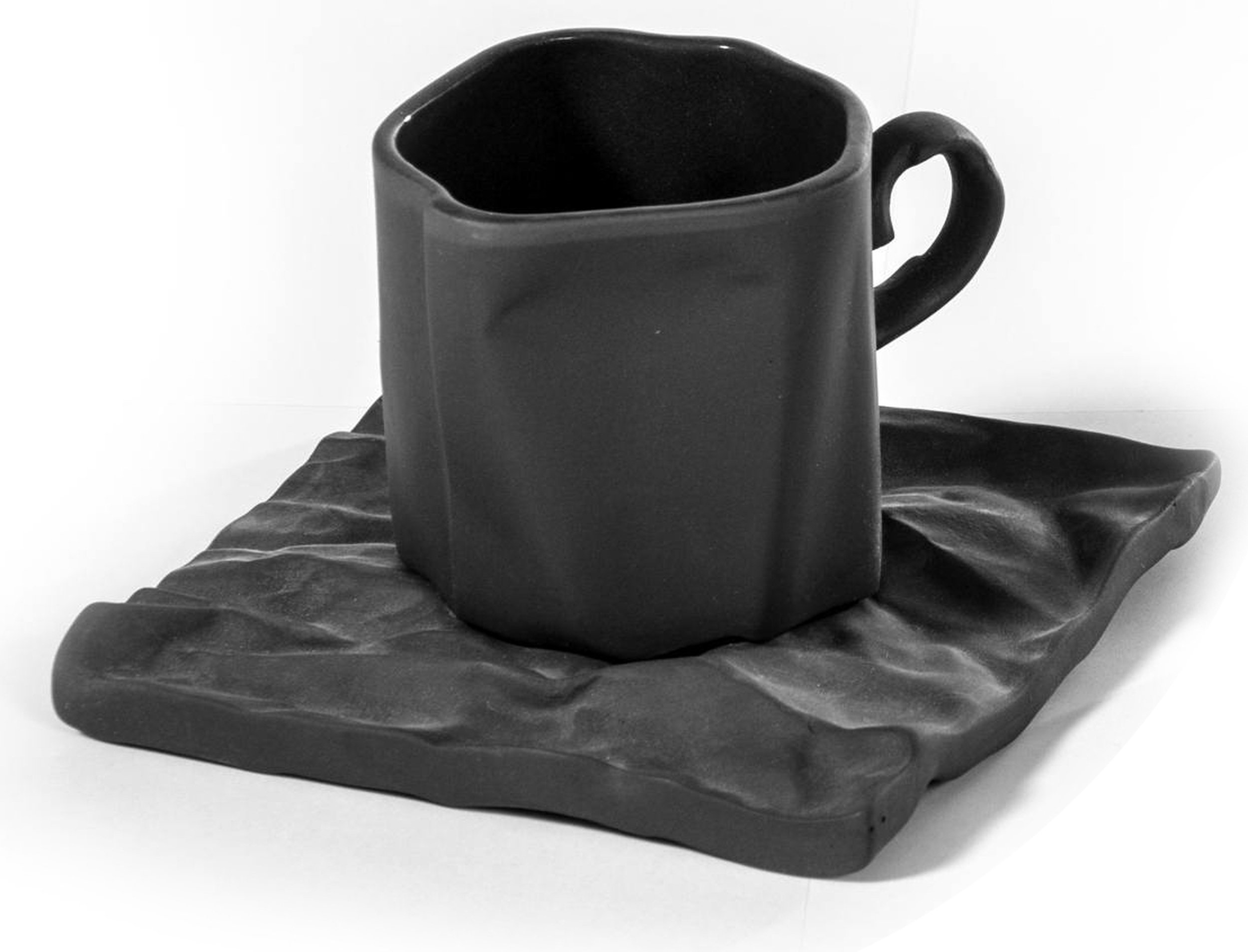 Filiżanka espresso ze spodkiem pogięta antracytowa