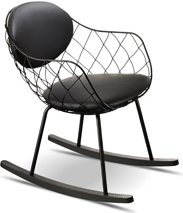 Fotel bujany Pina czarne siedzisko czarne nogi czarna skóra