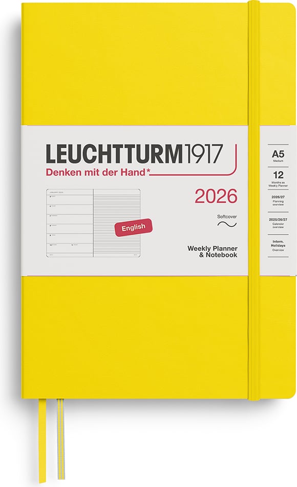 Planer tygodniowy z notatnikiem w linię w miękkiej oprawie Leuchtturm 1917 2026 EN A5 cytrynowy