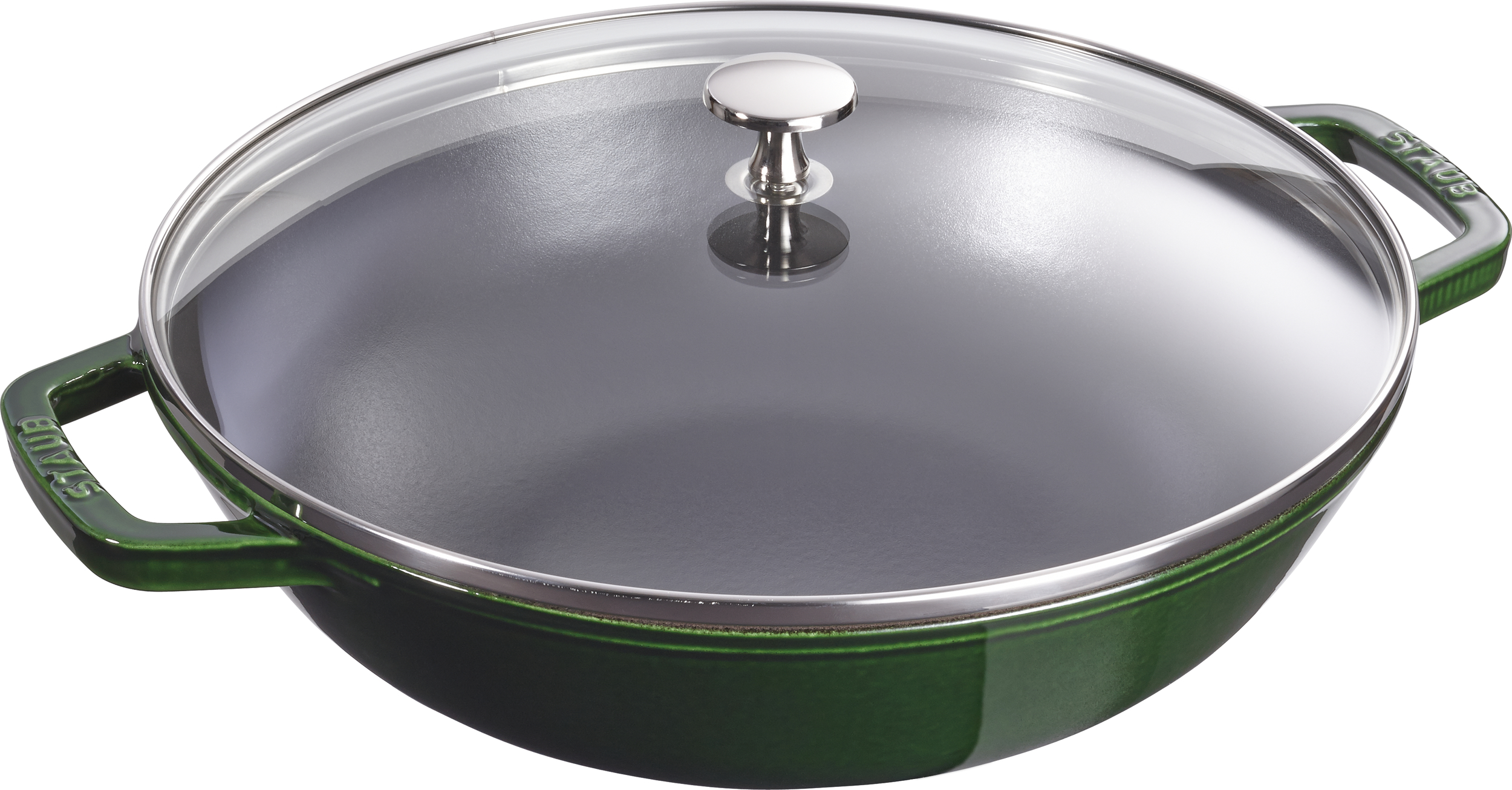 Wok Staub 30 cm zielony z pokrywą