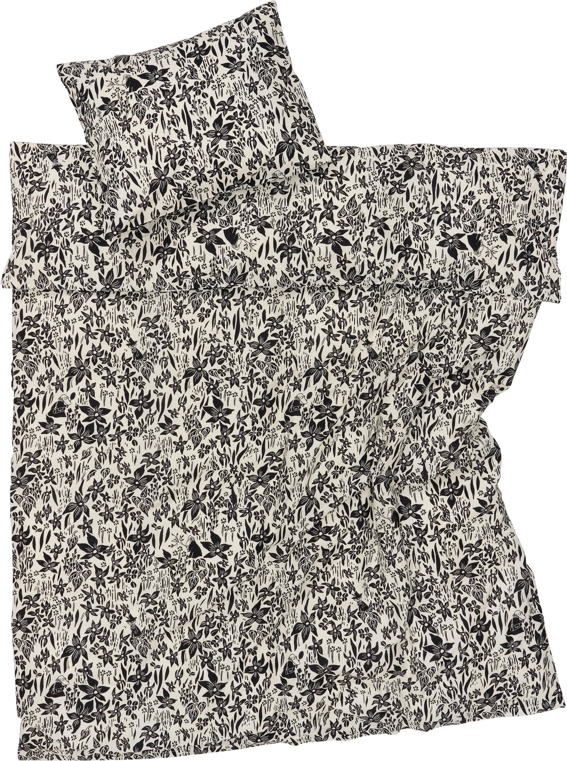 Pościel Arabia Finland Lilja Muminki 150 x 210 cm czarno-biała z poszewką na poduszkę 50 x 60 cm